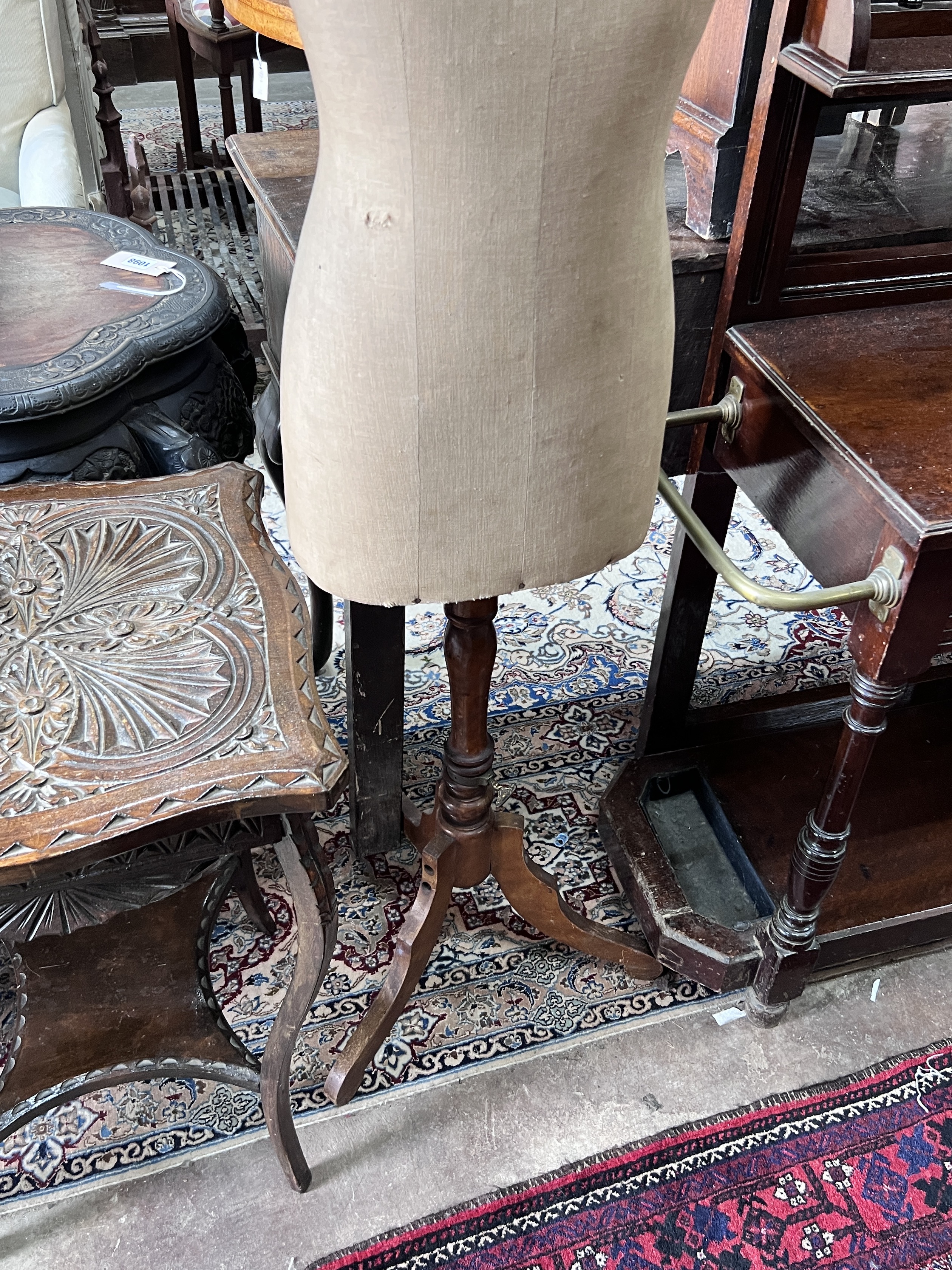 An early 20th century tailor's dummy with telescopic stand, height 158cm